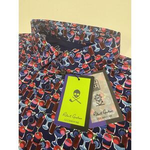 NWT Robert Graham Cocktail Hour Performance‎ Golf Polo Shirt Drinks Print SMALL